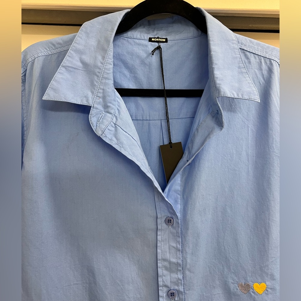 NWT Monrow Embroidered Hearts Oversized Poplin Button Down - Picture 6 of 8